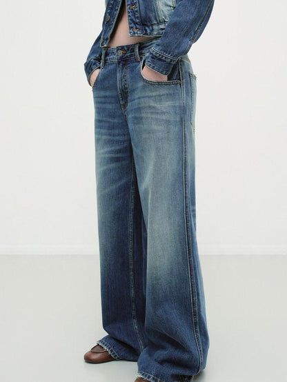 RUN TO THE FUTURE Durable Distressed Cotton Loose Fit Natural Waist Women Zip Fly Straight Jeans