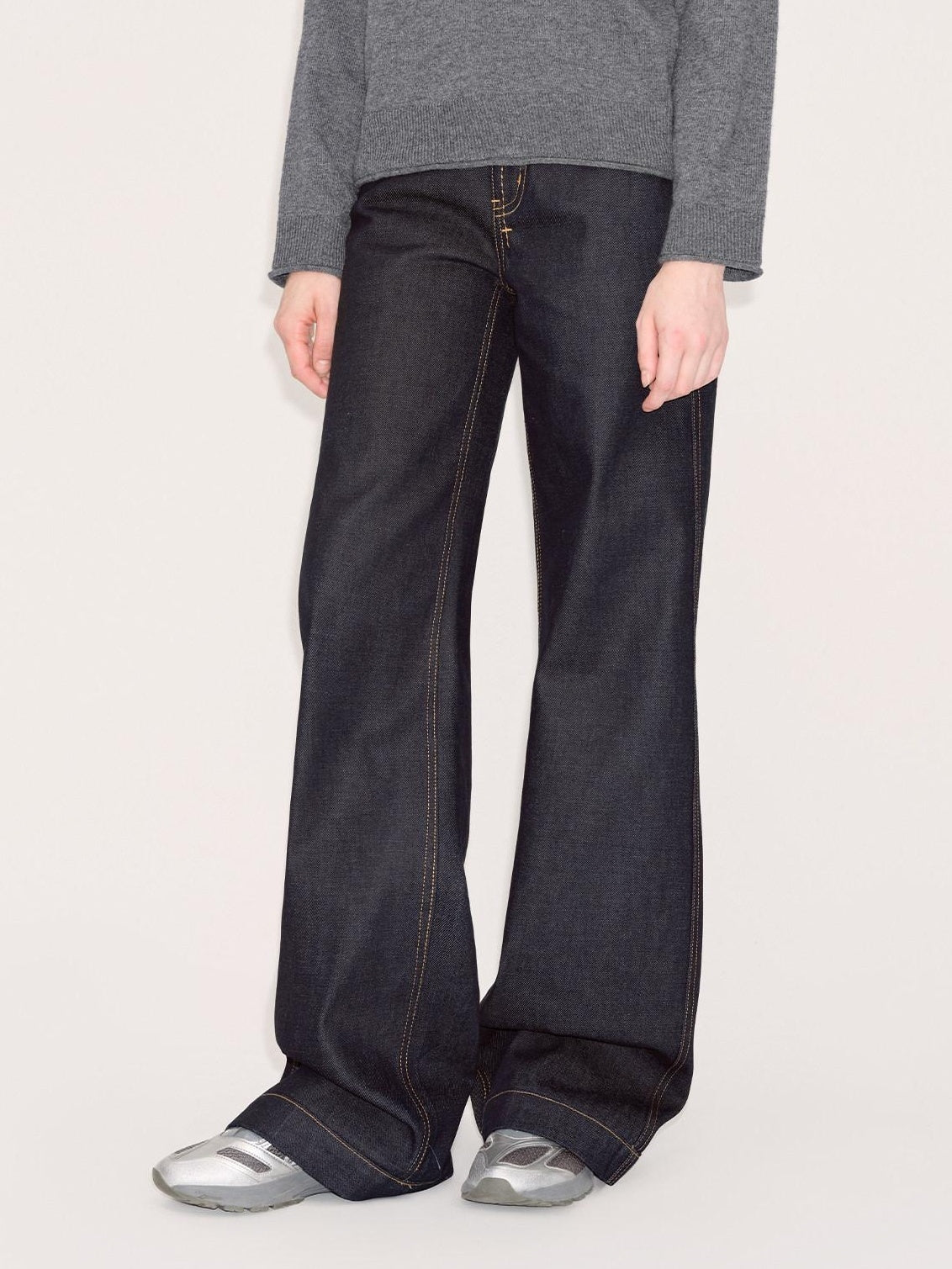 RUN TO THE FUTURE Comfort Cotton Blend Low Rise Long Length Dark Raw Denim Classic Straight Jeans