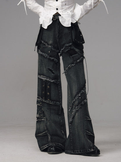 Frustration Garden Black Grey Street Punk Lace Up Frayed Rivet Women&