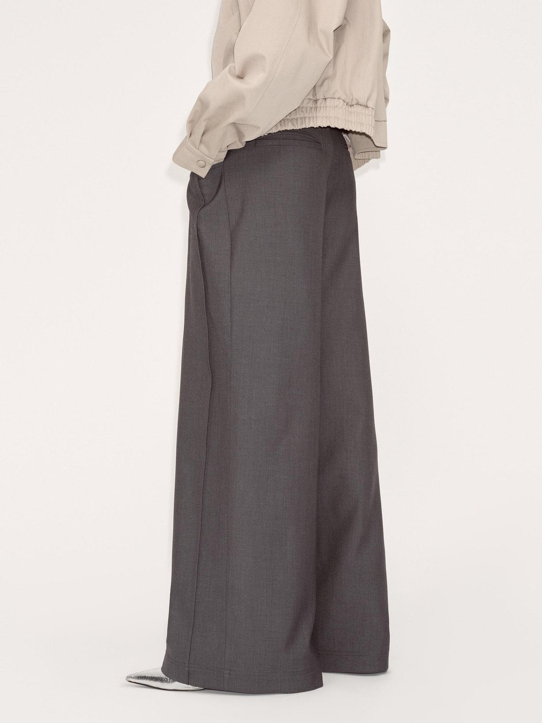 RUN TO THE FUTURE Minimalist Original Low Waist Women High Gray Poly Viscose Wide-Leg Pants