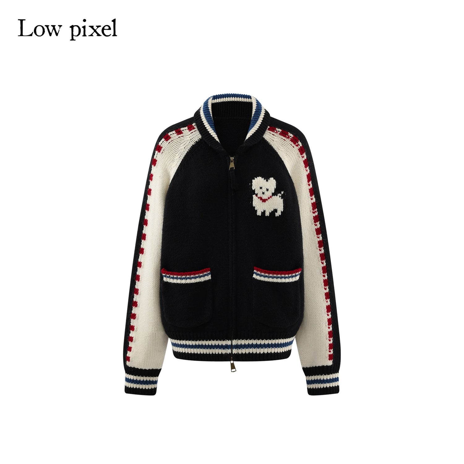 Low pixel Wool Blend Hooded Zip Colorblock Loose Casual Women Animal Print Cropped Jackets
