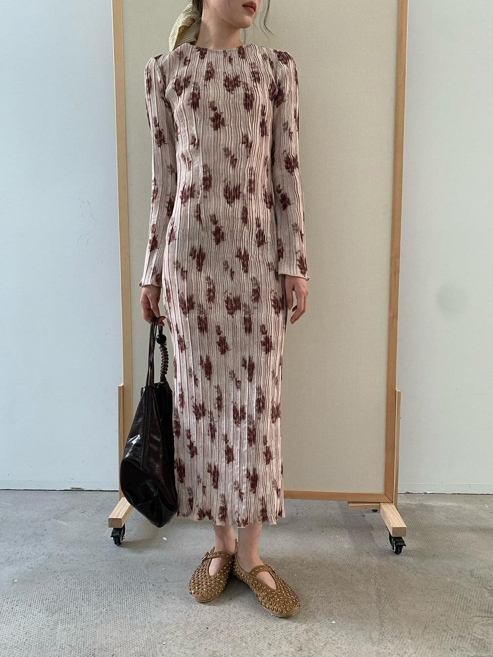 Dorydory Chestnut Pleated Square Neck High Waist Women&