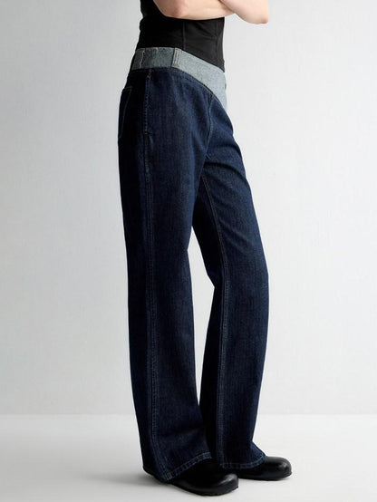 RUN TO THE FUTURE Durable Washed Denim Low Rise Loose Fit Casual Zip Fly Wide-Leg Jeans
