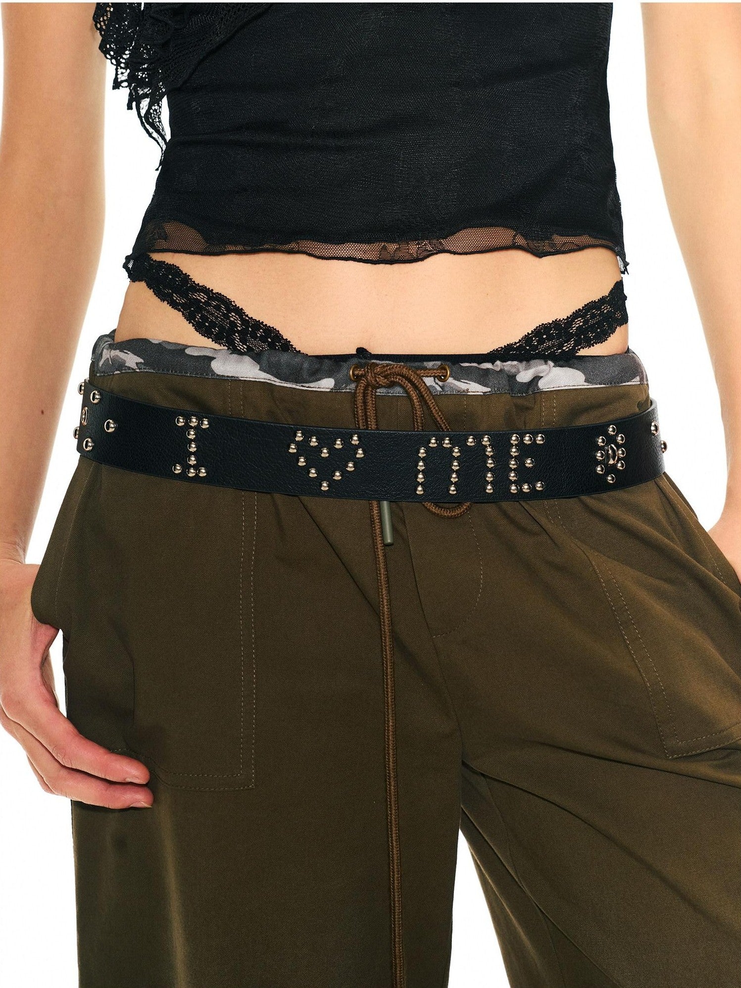 2th Desire Black Riveted Letter I Love Me Metal Buckle Punk Edgy Women&