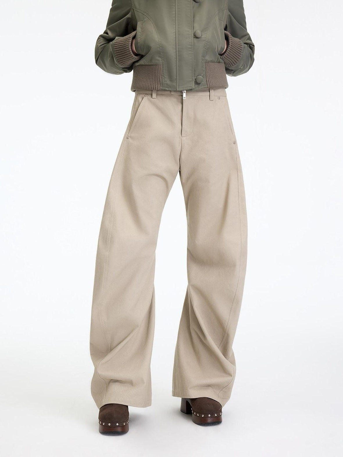 RUN TO THE FUTURE Chinos femme 100 % coton, coupe décontractée sculptée, taille mi-basse, jambes droites