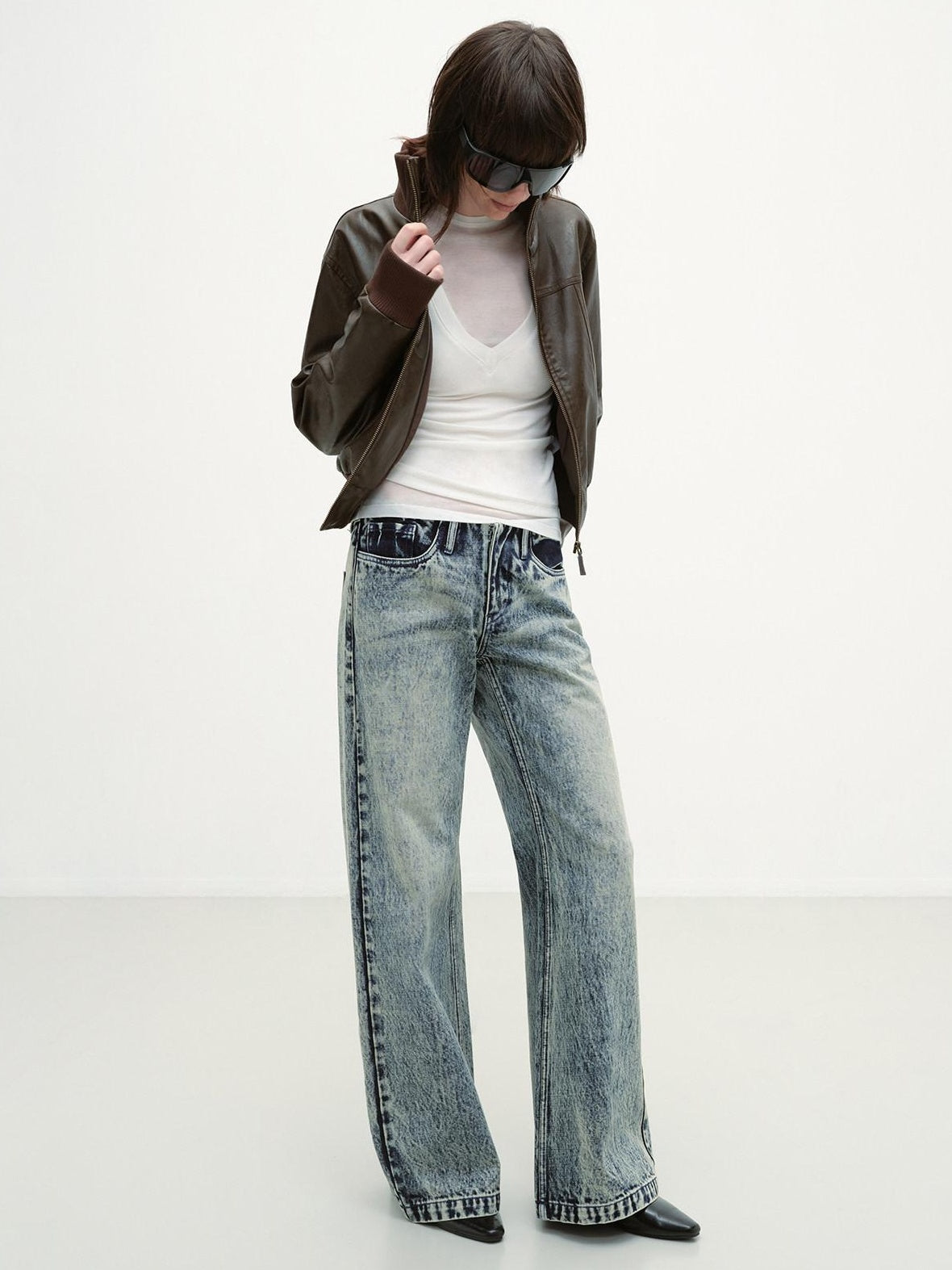 RUN TO THE FUTURE Vintage Washed Distressed Low Rise Durable Snow Blue Denim Women Straight Jeans