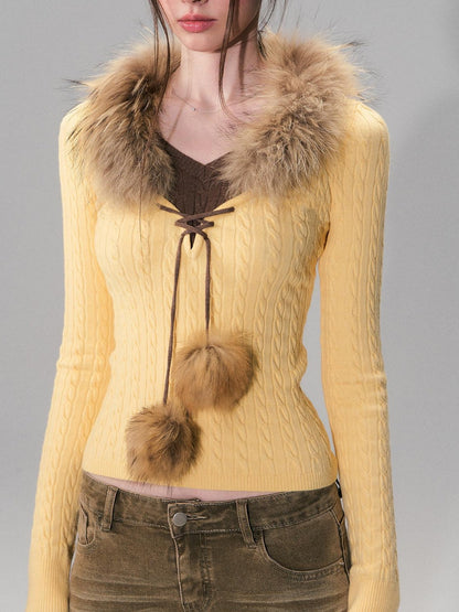 The NeverMore Viscose Blend Slim Fit Faux Layered Cropped Knit Pullover Girls Yellow Sweaters