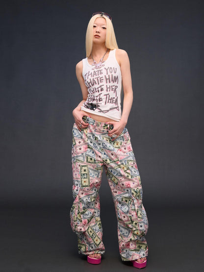 CFIERCE Money Print Cargo Multi Pocket Women&