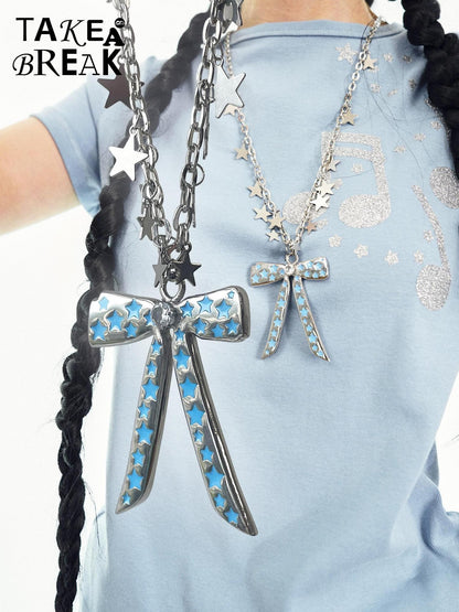 takeabreak Butterfly Bow Blue Star Resin Zircon Long Women&