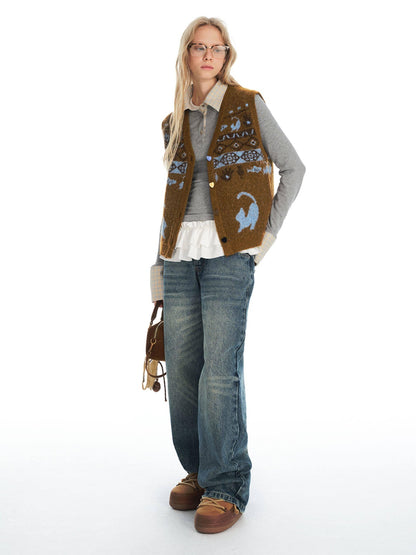 OuttheBlue Recycled Green Fiber Animal Print Commuter Style Women Cardigan Tank Tops