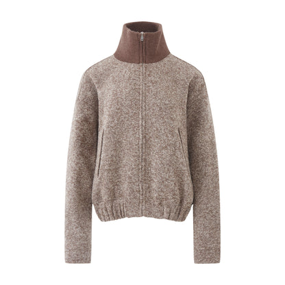 RUN TO THE FUTURE Wool Rich Tweed Zip Vintage Commuter Loose Fit Stand Collar Office Sport Jackets