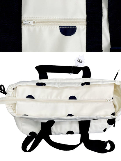 takeabreak Black White Polka Dot 26L Multi Carry Dual Zipper Tote Women&