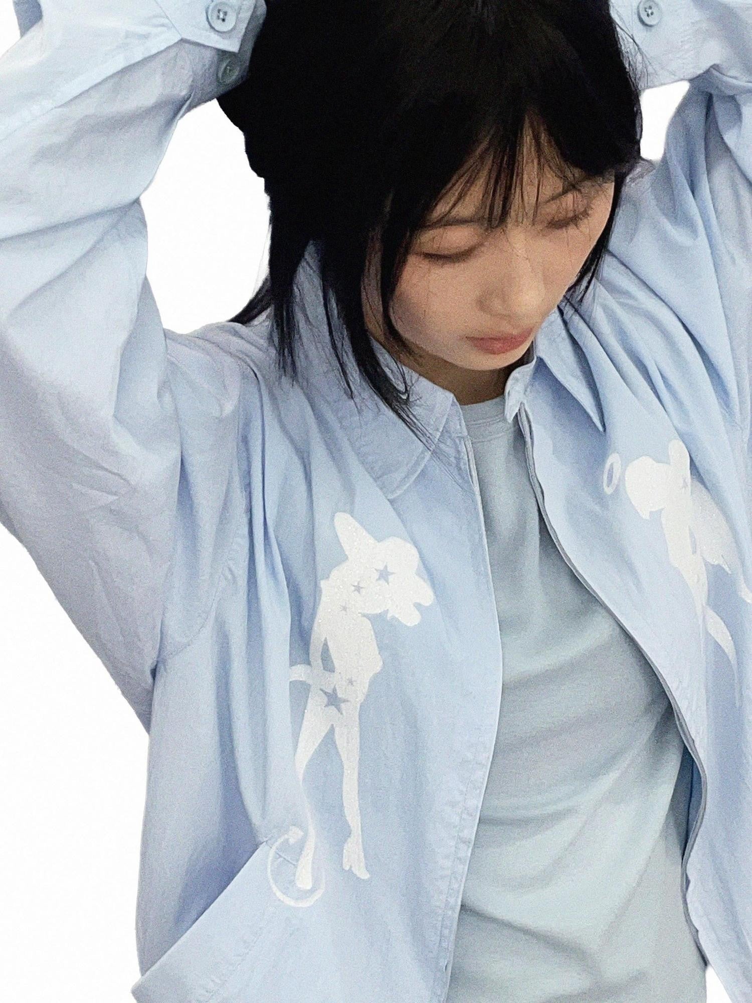 takeabreak Light Blue Silver Shiny Print Structured Women&