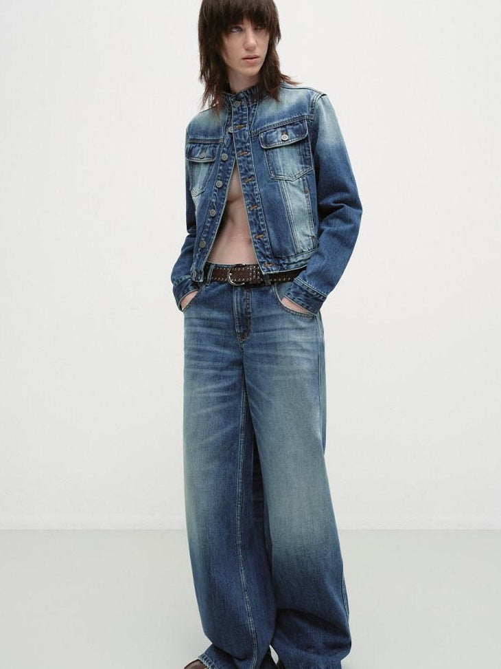 RUN TO THE FUTURE Durable Distressed Cotton Loose Fit Natural Waist Women Zip Fly Straight Jeans