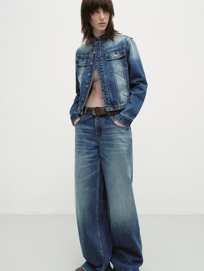 RUN TO THE FUTURE Durable Distressed Cotton Loose Fit Natural Waist Women Zip Fly Straight Jeans