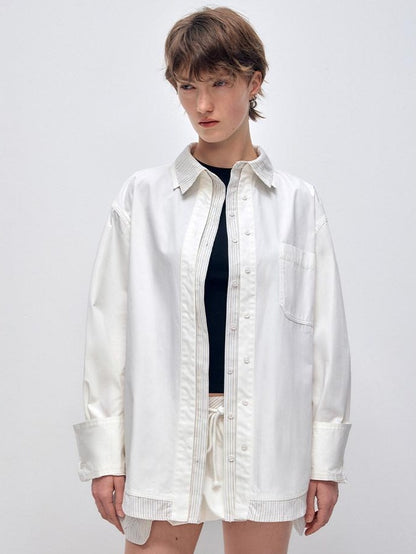 RUN TO THE FUTURE Breathable Cotton Original Loose Patchwork Women Polo Long Sleeve Striped Shirts