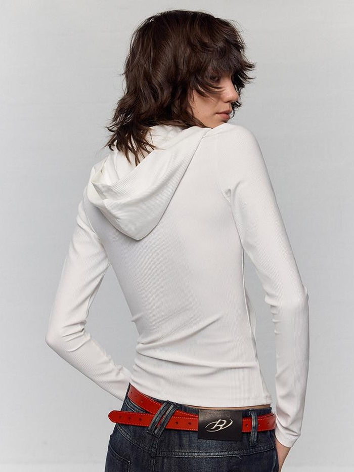 RUN TO THE FUTURE Moisture Wicking Vintage Commuter Slim Hooded White Women Long Sleeve T-Shirts