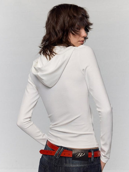RUN TO THE FUTURE Moisture Wicking Vintage Commuter Slim Hooded White Women Long Sleeve T-Shirts