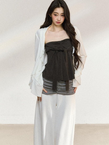 7Shiftin Recycled Fiber Stripe Patchwork Natural Waist Loose Women Wide Leg Pants