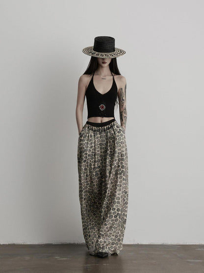 INDULGE Durable Viscose Blend Vintage Patchwork Abstract Pockets Women Wide-Leg Pants