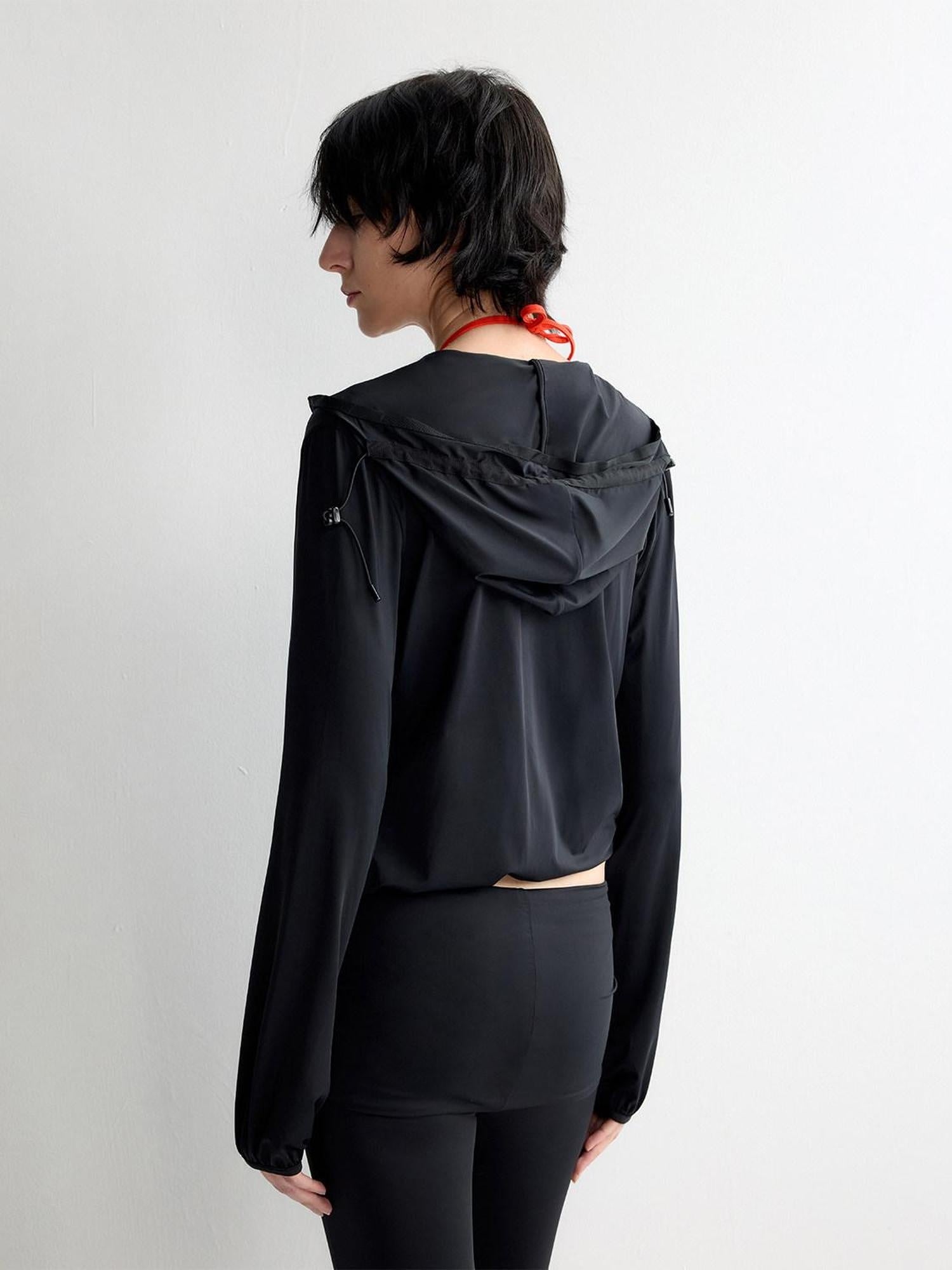 RUN TO THE FUTURE Breathable Upf110 Protection Slim Fit Hooded Zip Cropped Female Black Hoodies