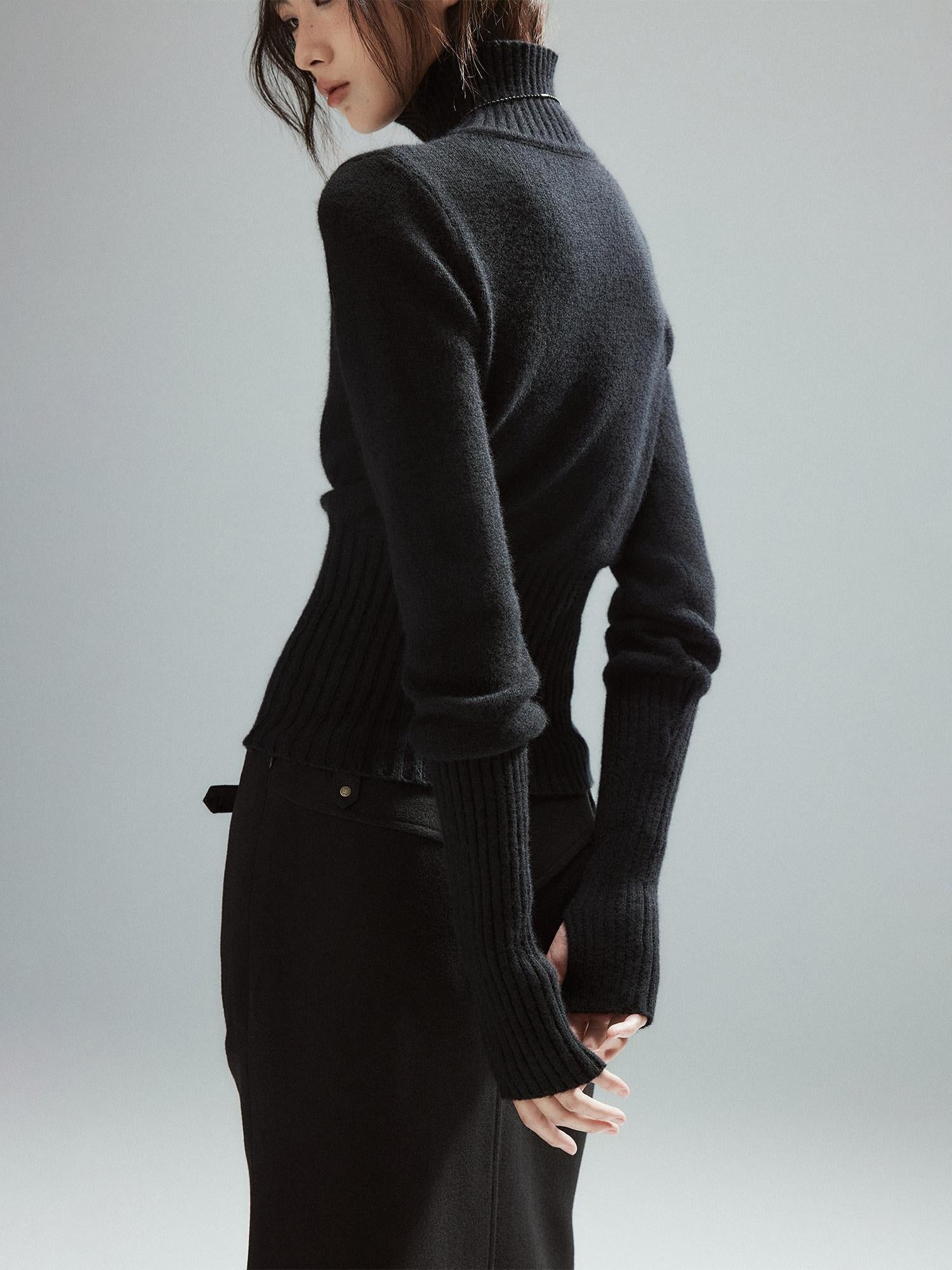 Low pixel Soft Viscose Wool Blend Street Slim Patchwork Women High Neck Knit Sweaters