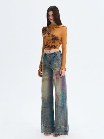 The NeverMore Washed Blue Button Fly Mid Rise Slight Stretch Sexy Straight Leg Jeans