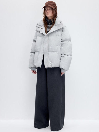 RUN TO THE FUTURE Warm 90 Percent White Duck Down Retro Straight Fit Cotton Gray Down Jackets