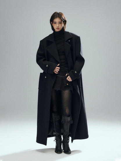 Low pixel Warm Wool Blend Street Oversized Double Breasted Notch Collar Black Wool Coats