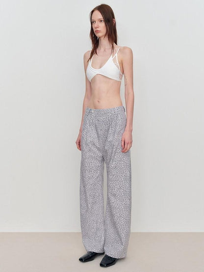 RUN TO THE FUTURE Leopard Print Asymmetric Zip Low Waist Blade Cut Women Wide-Leg Pants
