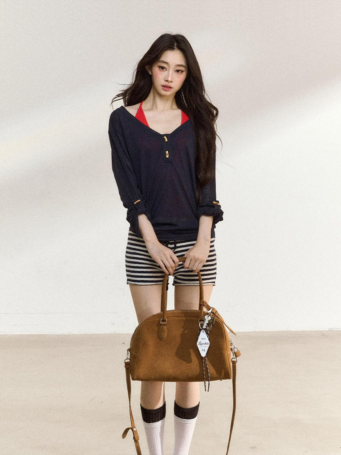 7Shiftin Layered Two Piece Casual Round Neck For Women Cami Coverup Long Sleeve T-Shirts