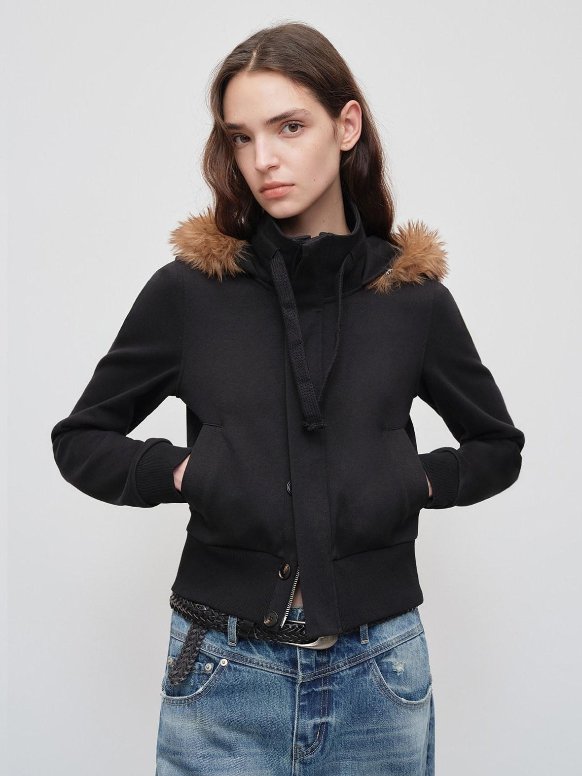 RUN TO THE FUTURE Slim Fit Hooded Button Front Cropped Commuter Women Casual Black White Hoodies
