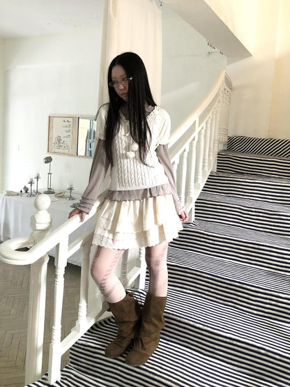 ang project Mocha Sheer Mesh Layered Ruffle Round Neck Women&