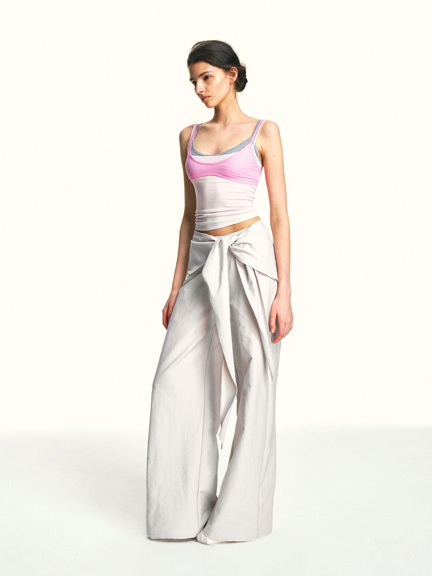 kvkv Oatmeal Gray Relaxed Detachable Waist Tie Women&