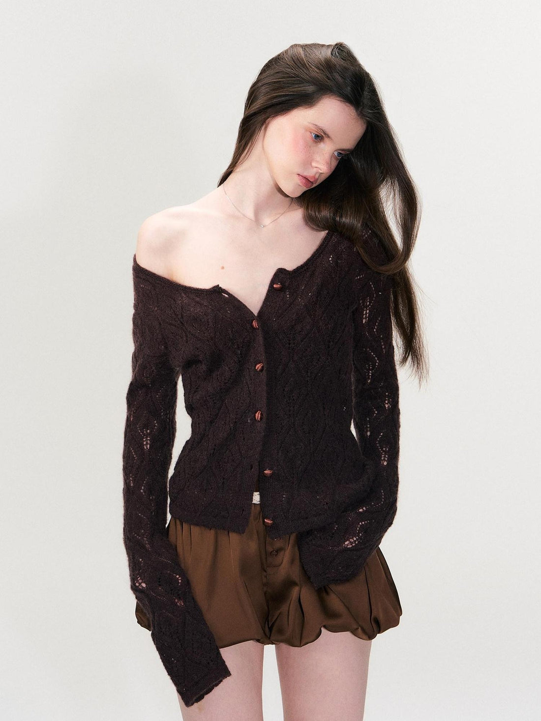 The NeverMore Alpaca Mohair Lightweight Diamond Cropped Button Front Women Knit Cardigans