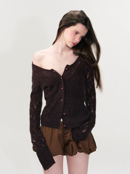 The NeverMore Alpaca Mohair Lightweight Diamond Cropped Button Front Women Knit Cardigans