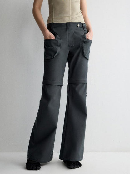 RUN TO THE FUTURE Recycled Fiber Original Micro Flare Low Waist Zip Fly Women Pocketed Chinos