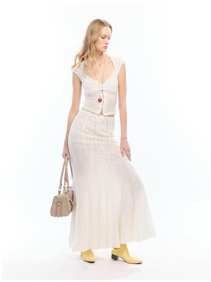 2th Desire High Waist Lyocell Cotton Patchwork Fishtail Tie Waist Women Maxi Skirts