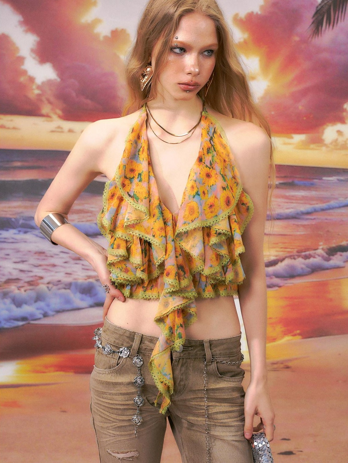 The NeverMore Original Design Backless Slim Fit Floral Spaghetti Strap Women Camisoles