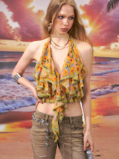 The NeverMore Original Design Backless Slim Fit Floral Spaghetti Strap Women Camisoles