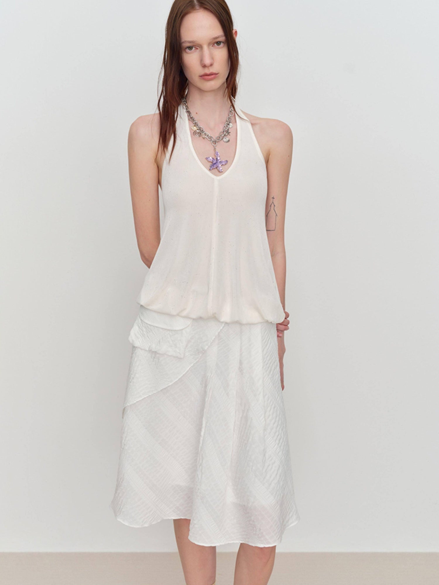 RUN TO THE FUTURE Shimmer Sequin Halter Cropped Unlined Solid Stretch Polyester Women Camisoles