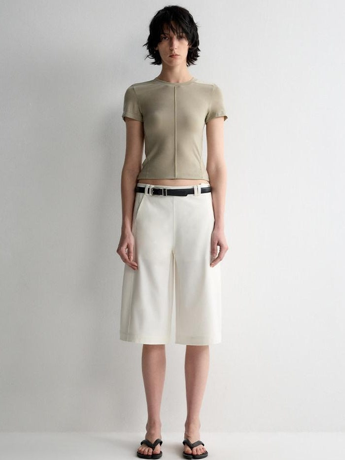 RUN TO THE FUTURE Cooling Lyocell Slim Fit Minimalist Women Office Crew Neck Solid Crop Tops