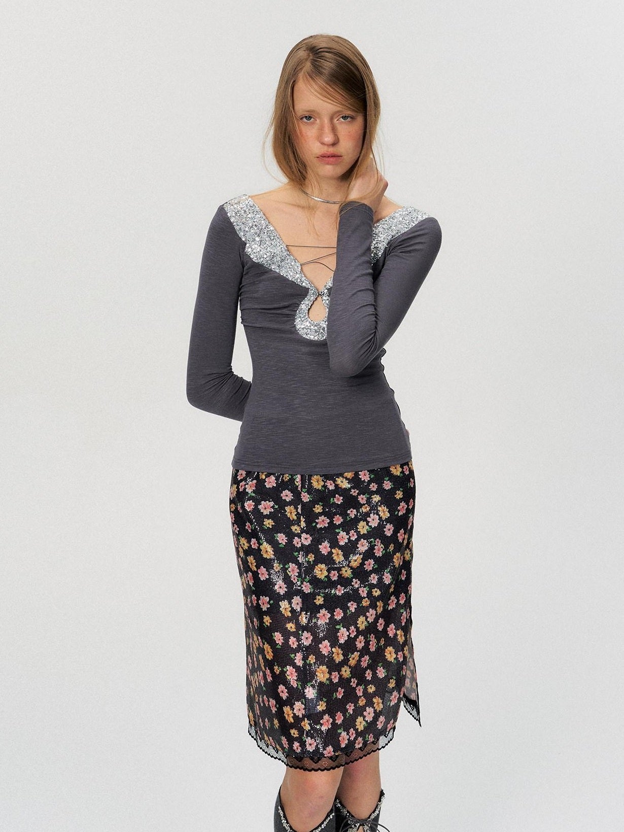 The NeverMore Antistatic Sequin Low Waist Bodycon Women Party Polyester Midi Skirts