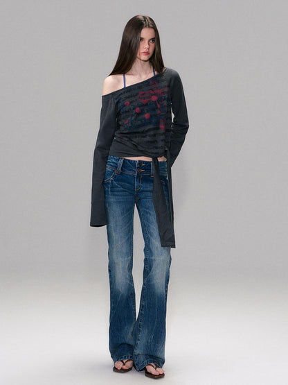 The NeverMore Slight Stretch Low Rise Slim Cotton Casual Women Deep Blue Straight Leg Jeans