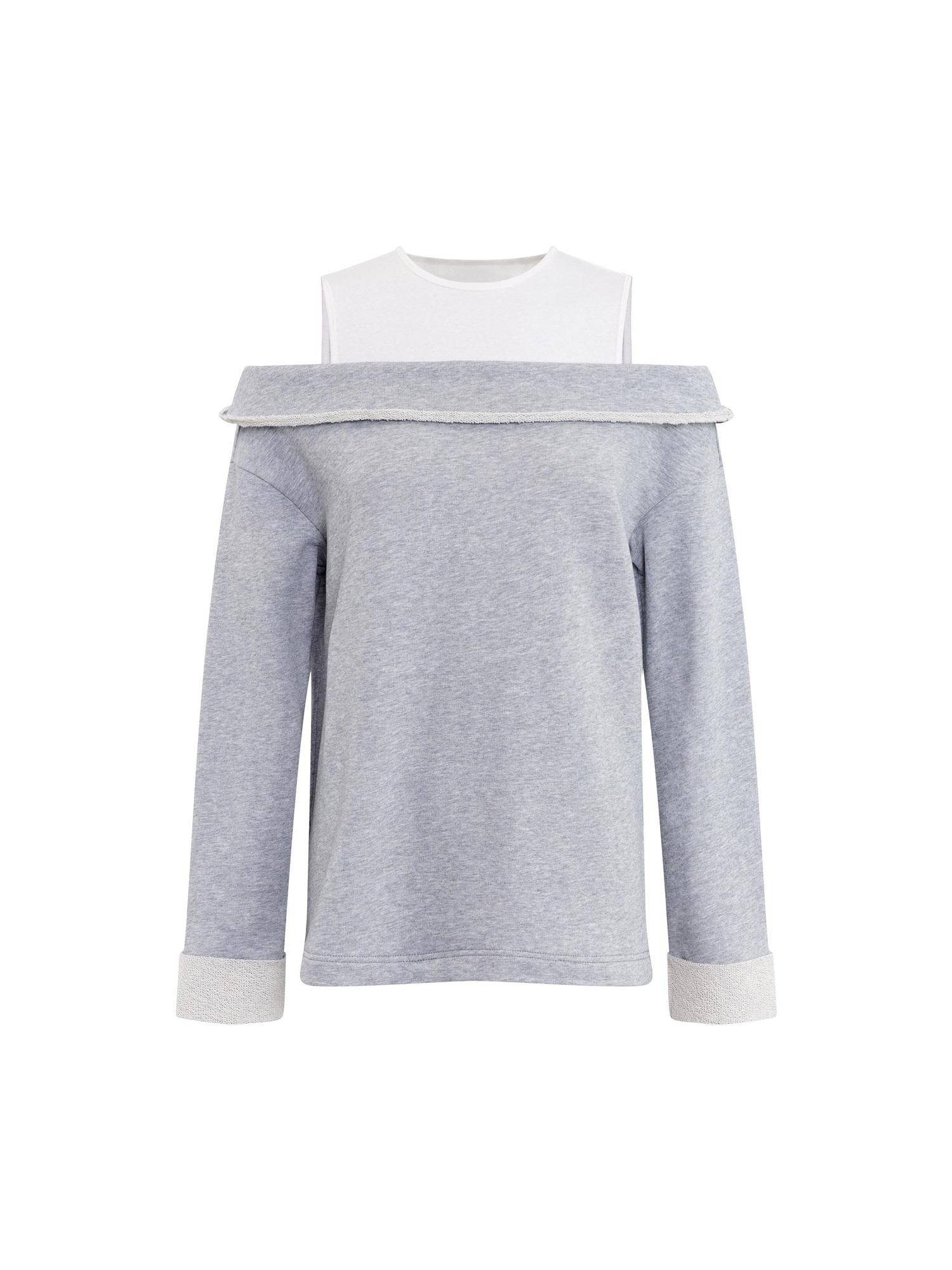 RUN TO THE FUTURE Gray White Patchwork Layered Loose Crewneck Commuter Women Pullover Sweatshirts