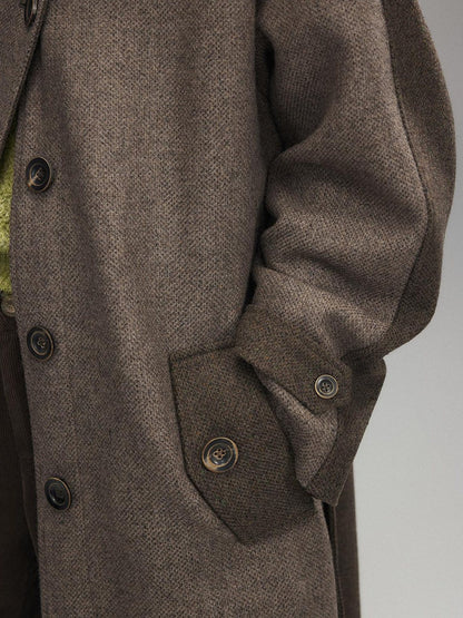 Low pixel Wool Blend Thick Colorblock Oversized Stand Collar Single Breasted Wool Coats