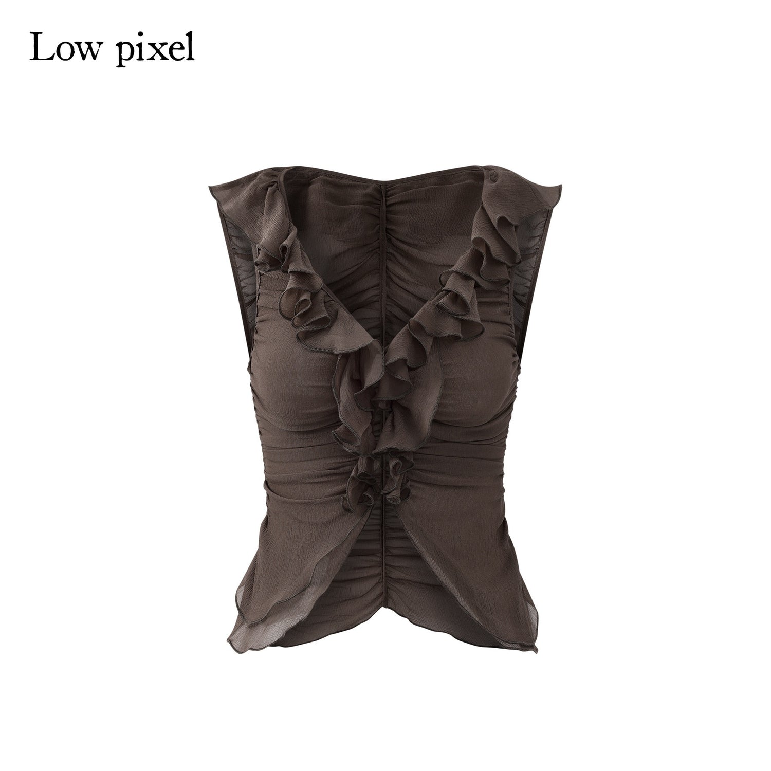 Low pixel Soft Viscose Cupro Pleated Slim Fit Casual Cropped Brown Women Tank Tops
