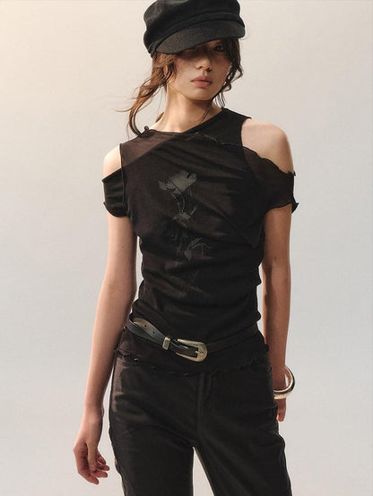 AnnoMundi Polyester Rayon Blend Embroidered Regular Fit Women Layering Black Tank Tops