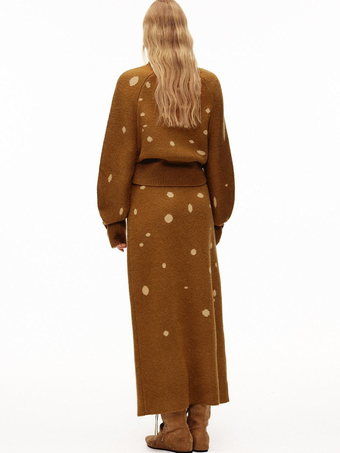 OuttheBlue Cozy Turtleneck Pullover Waist Cinched Casual Animal Print Knit Top &amp; Skirt Sets