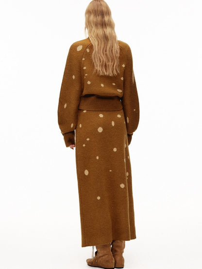 OuttheBlue Cozy Turtleneck Pullover Waist Cinched Casual Animal Print Knit Top &amp; Skirt Sets
